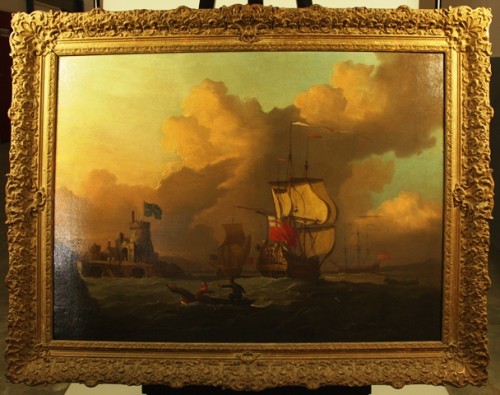 Schilderij, zeestuk, 'De Engelse vloot de Sont passerend'